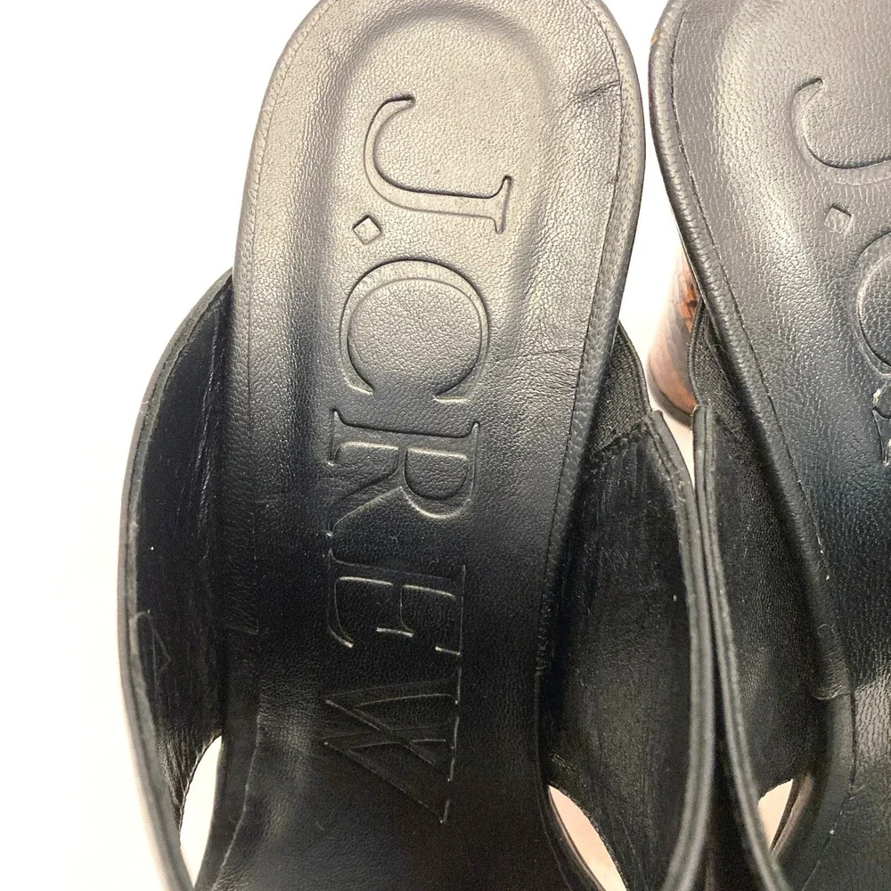 J. Crew Thong Sandals Open Toe High Heel Womens 9 Black Leather Snake‎ Print